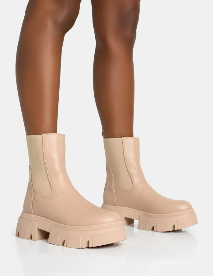 Women Edgy Rounded Chunky Sole Ankle Boots Neutral Public Desire Ankle Boots