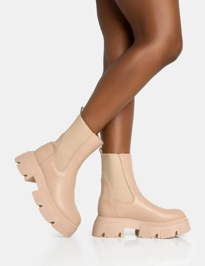 Women Edgy Rounded Chunky Sole Ankle Boots Neutral Public Desire Ankle Boots