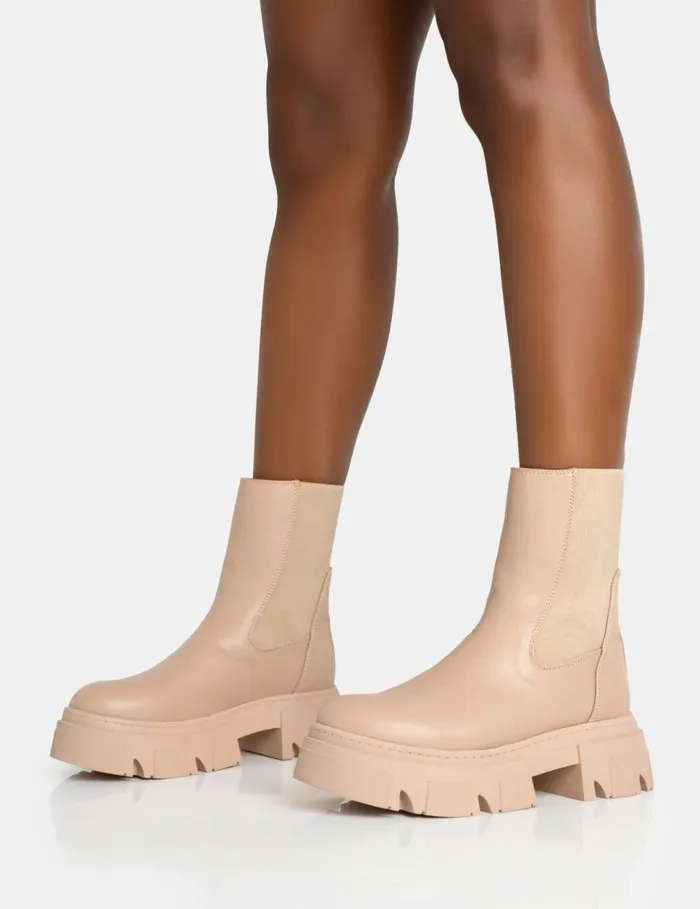 Women Edgy Rounded Chunky Sole Ankle Boots Neutral Public Desire Ankle Boots