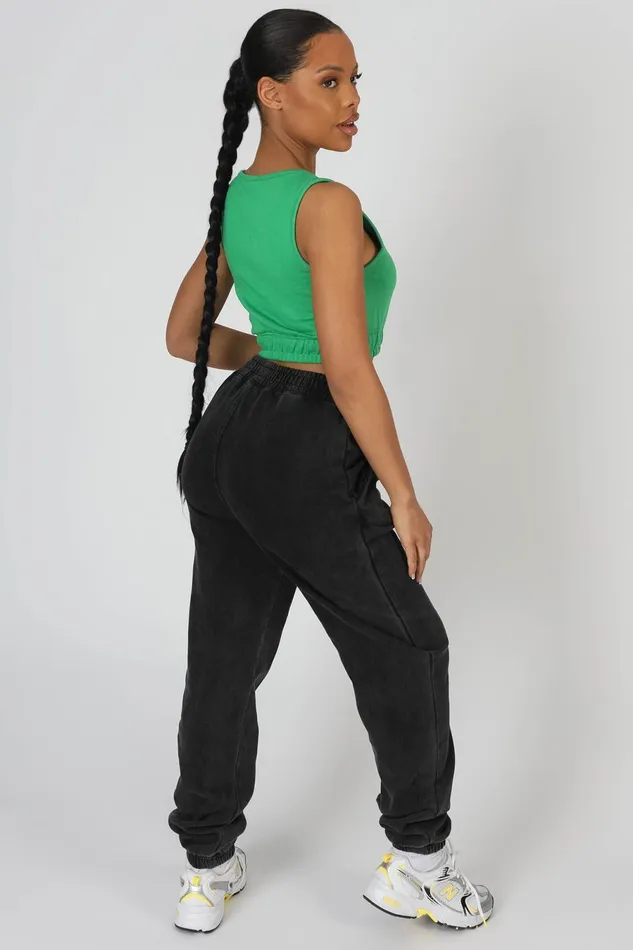 Women Elasticated Waist Sweat Scoop Neck Crop Top Green Kaiia Green Public Desire Tops