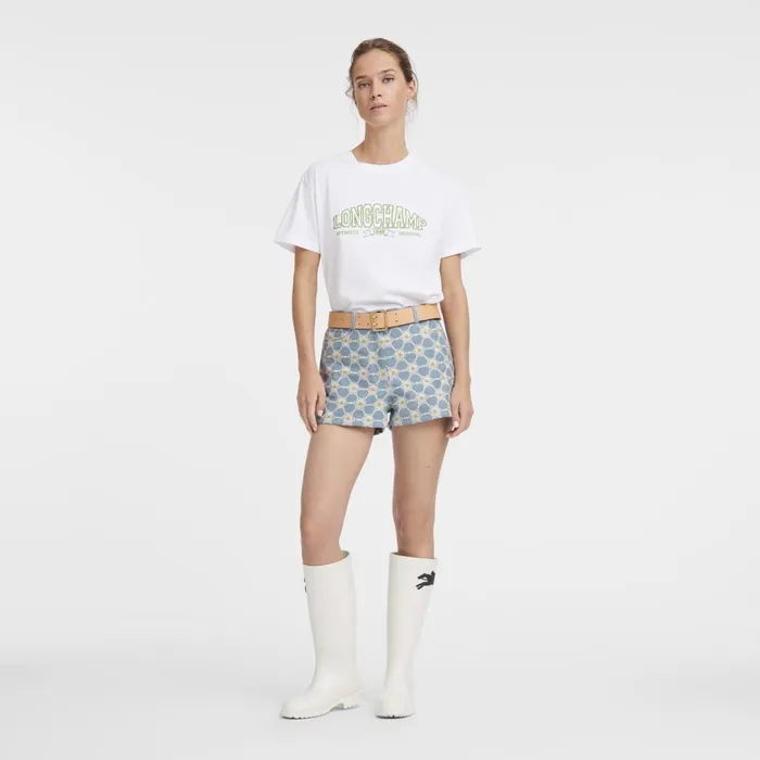 Women Embroidered Shorts Sky Blue Longchamp Trousers and Shorts