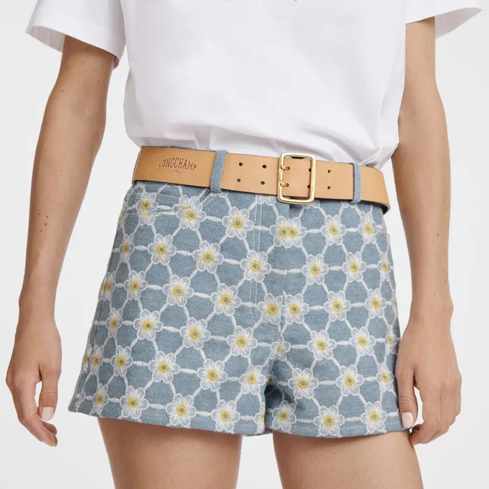 Women Embroidered Shorts Sky Blue Longchamp Trousers and Shorts