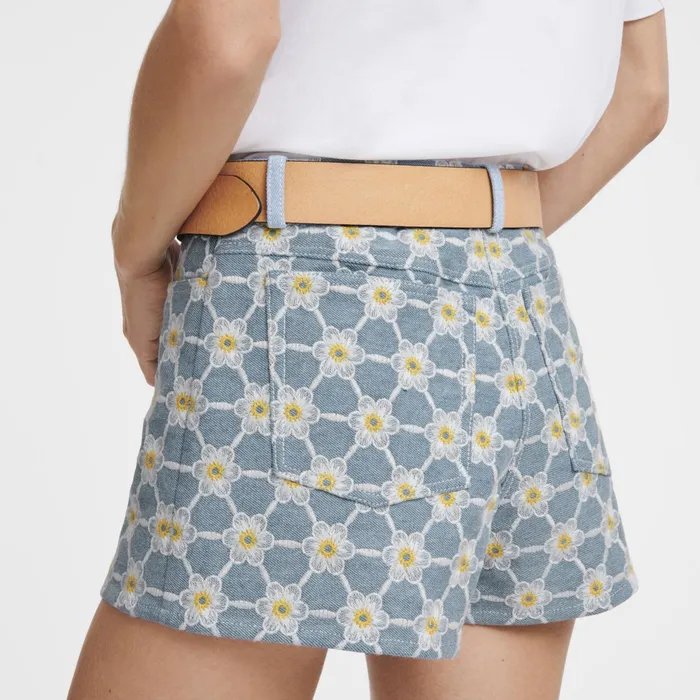 Women Embroidered Shorts Sky Blue Longchamp Trousers and Shorts