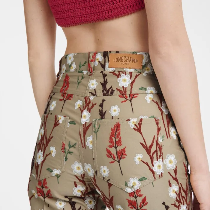 Women Embroidered Trousers Oat Longchamp Trousers and Shorts
