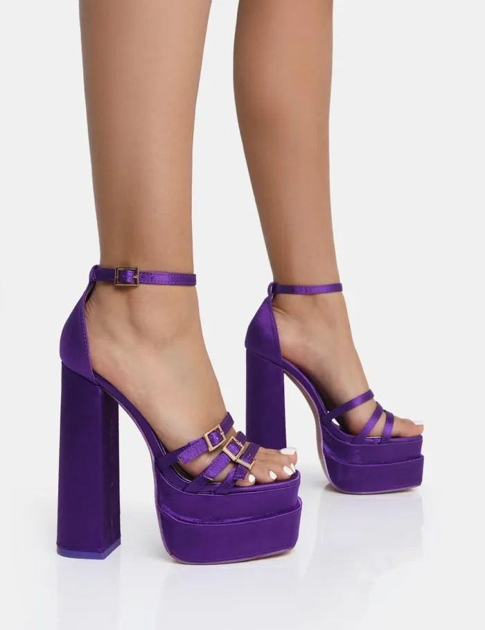 Women Enya Purple Satin Strappy Buckled Detail Open Square Toe Extreme Platform Block Heels Purple Public Desire Prom Women Enya Purple Satin Strappy Buckled Detail Open Square Toe Extreme Platform Block Heels Purple Public Desire Prom