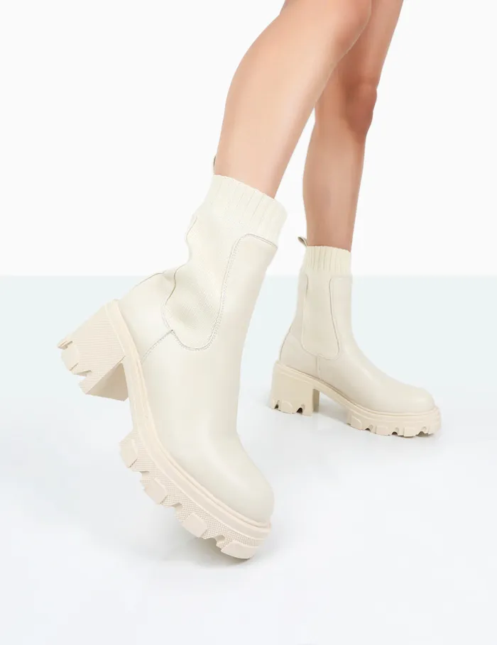 Women Everdeen Chunky Platform Sock Ankle Boots Ecru Public Desire Chunky Boots Women Everdeen Chunky Platform Sock Ankle Boots Ecru Public Desire Chunky Boots