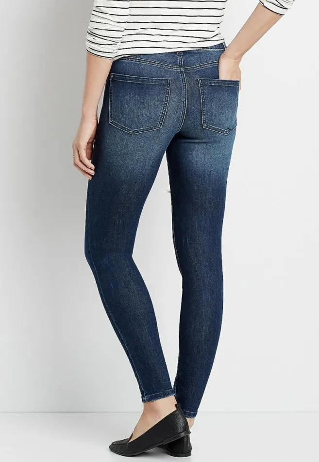 Women Everflex High Rise Dark Backed Destructed Skinny Jean Maurices Jeans