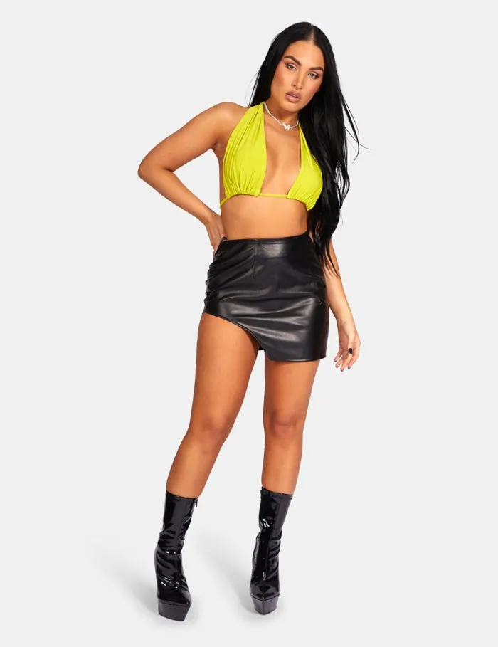 Women Extreme Split Pu Mini Skirt Black Kaiia Black Public Desire Skirts