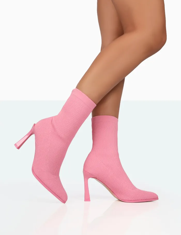 Women Farah Pink Knitted Stiletto Ankle Boots Pink Public Desire Sock Boots