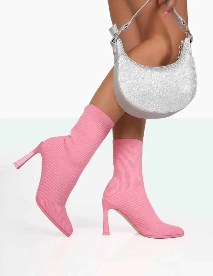 Women Farah Pink Knitted Stiletto Ankle Boots Pink Public Desire Sock Boots Women Farah Pink Knitted Stiletto Ankle Boots Pink Public Desire Sock Boots