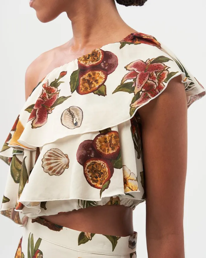 Women Filling Pieces TShirts and Shirts Ruffle Top Parrot Print White