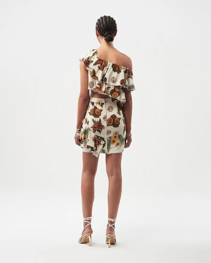Women Filling Pieces TShirts and Shirts Ruffle Top Parrot Print White