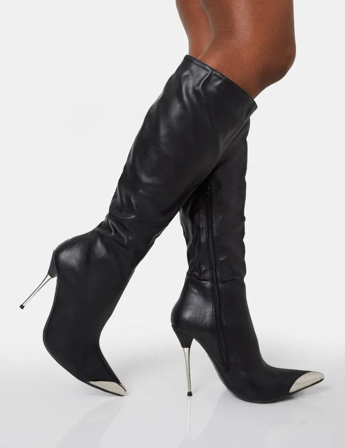Women Finery Black Pu Metal Toe Capped Zip Up Knee High Stiletto Boots Black Public Desire Embellished Women Finery Black Pu Metal Toe Capped Zip Up Knee High Stiletto Boots Black Public Desire Embellished