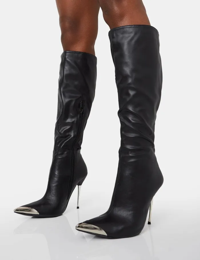 Women Finery Black Pu Metal Toe Capped Zip Up Knee High Stiletto Boots Black Public Desire Embellished Women Finery Black Pu Metal Toe Capped Zip Up Knee High Stiletto Boots Black Public Desire Embellished