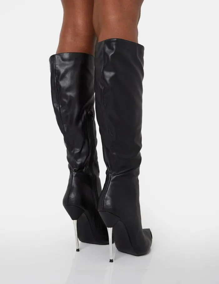 Women Finery Black Pu Metal Toe Capped Zip Up Knee High Stiletto Boots Black Public Desire Embellished Women Finery Black Pu Metal Toe Capped Zip Up Knee High Stiletto Boots Black Public Desire Embellished