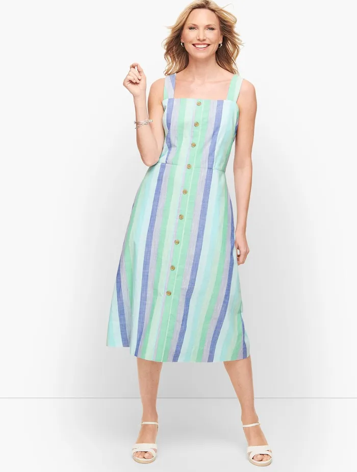 Women Fit And Flare Talbots Beachcomber Stripe Midi Dress