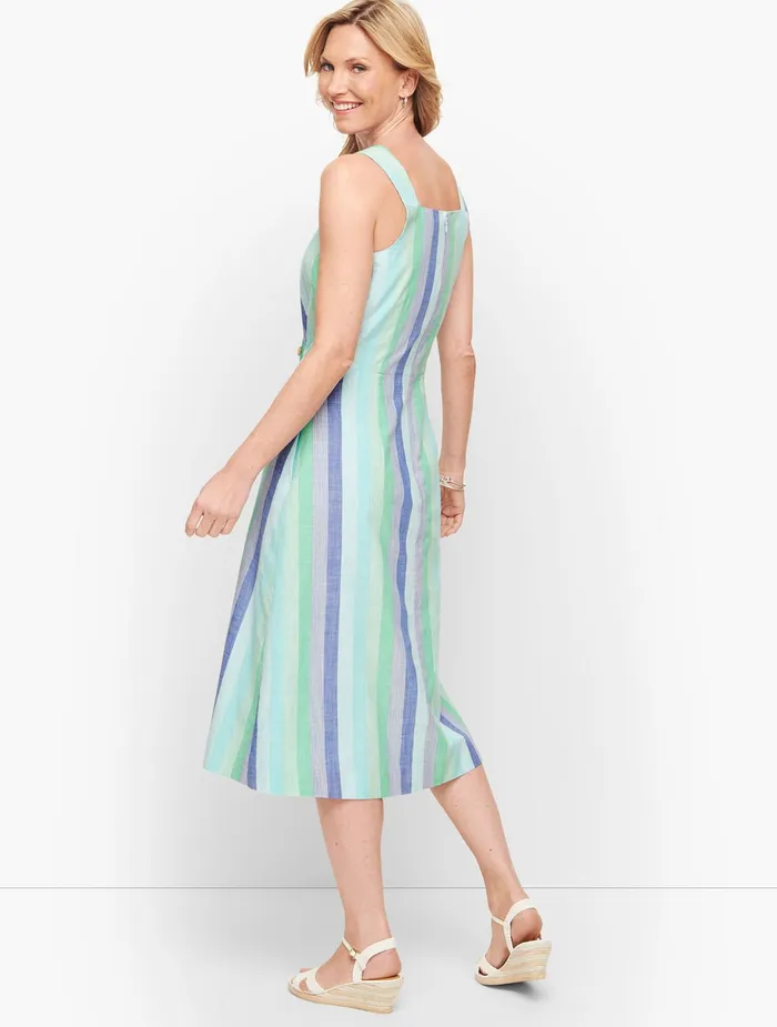 Women Fit And Flare Talbots Beachcomber Stripe Midi Dress