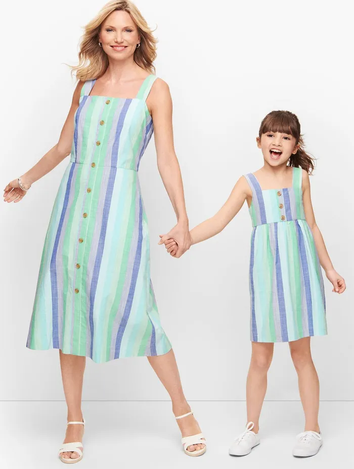 Women Fit And Flare Talbots Beachcomber Stripe Midi Dress