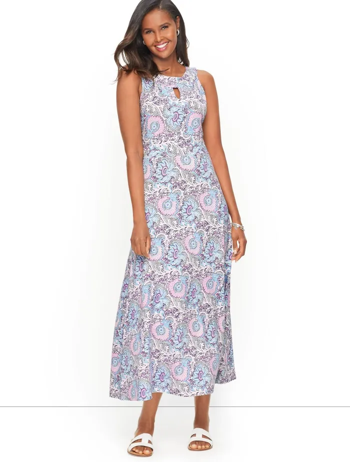 Women Fit And Flare Talbots Floral Jersey Maxi Dress Whiteradiant Orchid