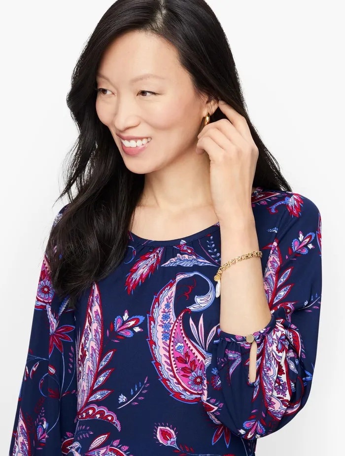 Women Fit And Flare Talbots Knit Jersey Winding Paisley Dress India Ink Multi