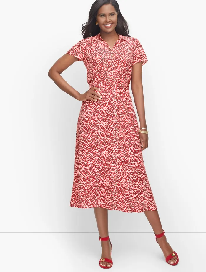 Women Fit And Flare Talbots Leopard TieWaist Midi Dress