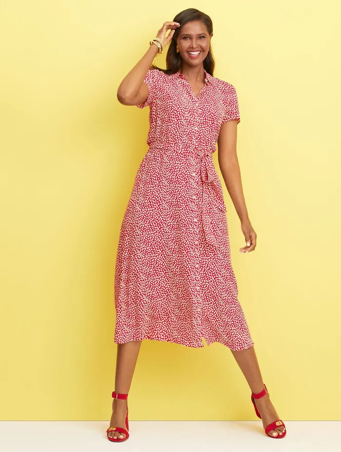 Women Fit And Flare Talbots Leopard TieWaist Midi Dress