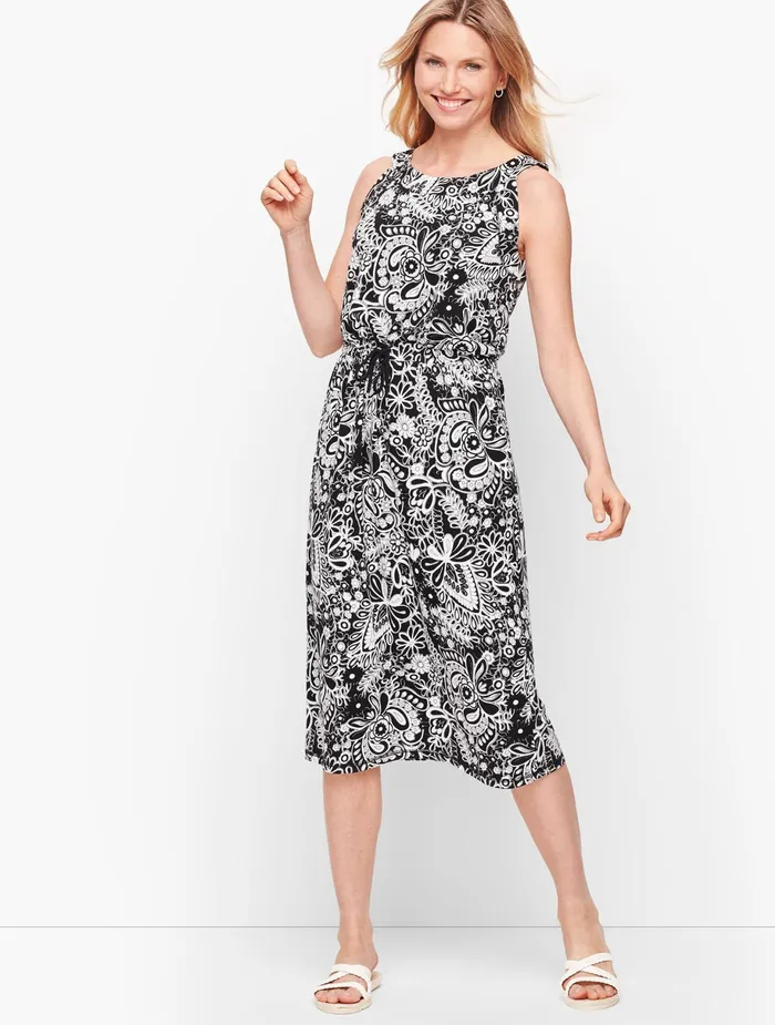Women Fit And Flare Talbots Sleeveless Midi Dress Whiteblack