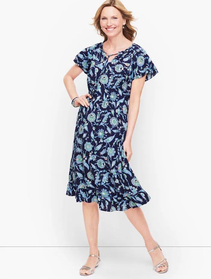 Women Fit And Flare Talbots Sweet Garden Popover Dress India Ink Multi
