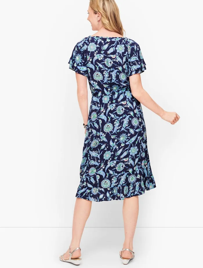 Women Fit And Flare Talbots Sweet Garden Popover Dress India Ink Multi