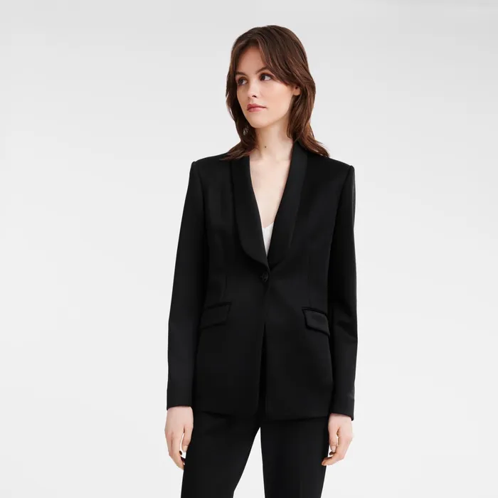 Women Fitted Jacket Black Longchamp Coats and Jackets