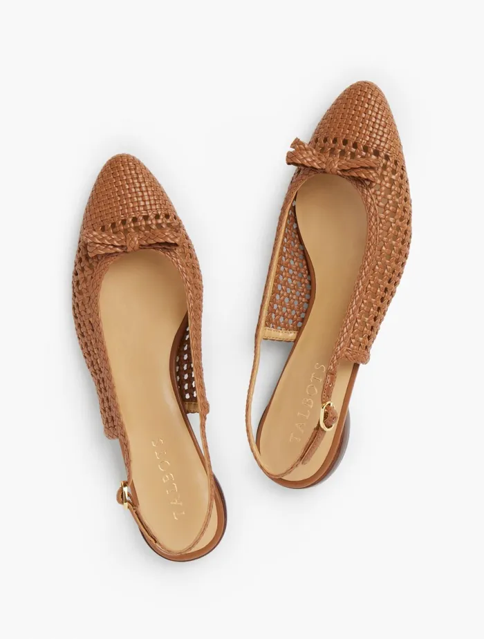 Women Flats Talbots Edna Woven Slingback Sandals Havana Tan
