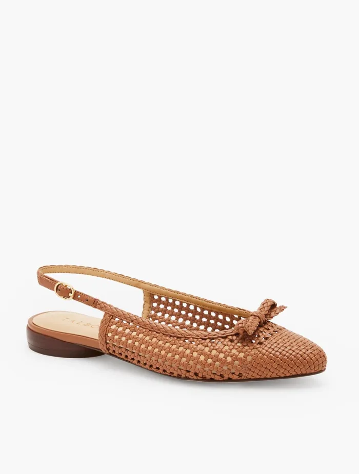 Women Flats Talbots Edna Woven Slingback Sandals Havana Tan