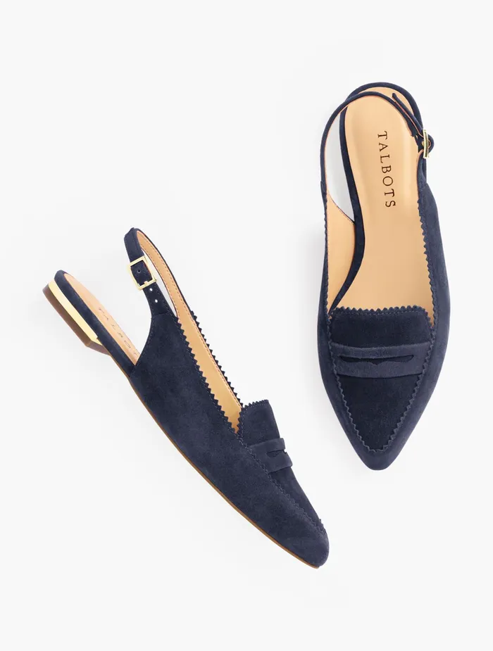 Women Flats Talbots Poppy Suede Slingbacks Indigo Blue