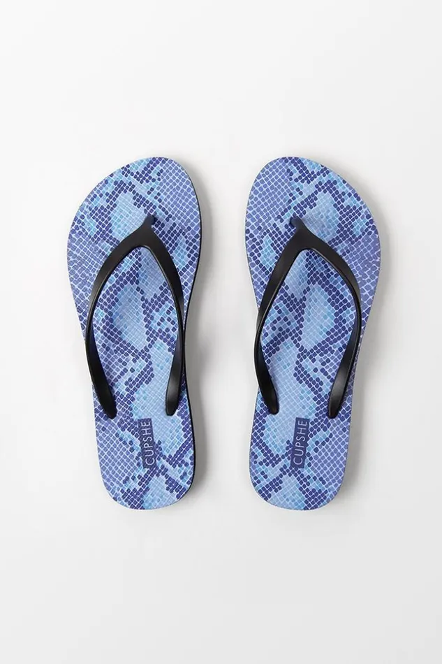 Women Flip Flops Cupshe Electric Bite Snakeskin Flip Flops Blue