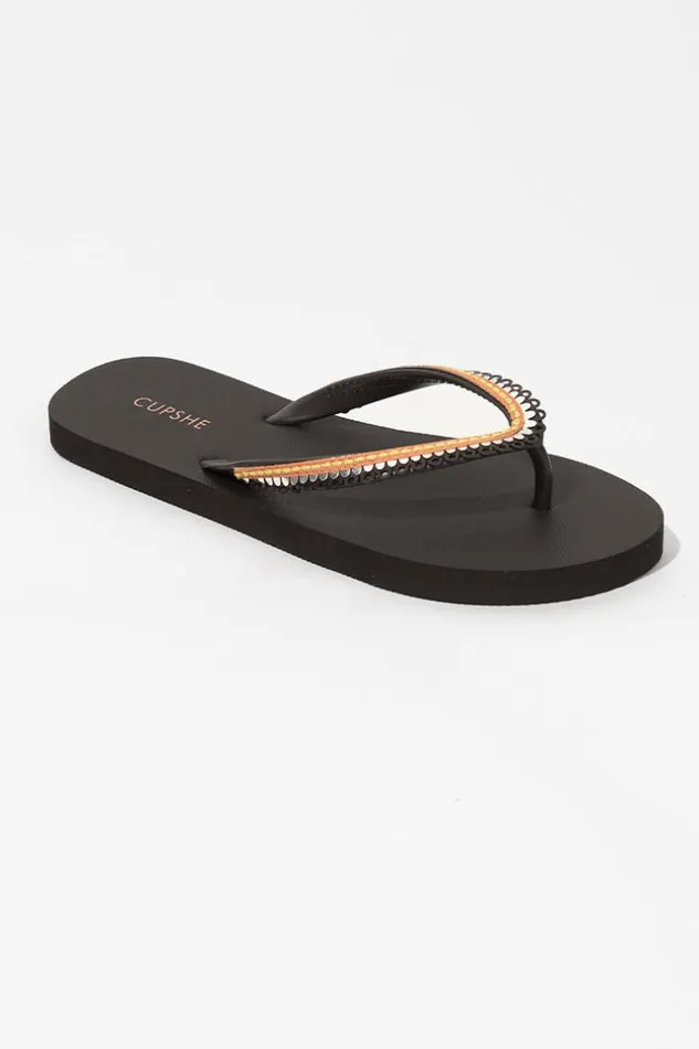 Women Flip Flops Cupshe Primorsko Black Toe Post Flip Flops Black