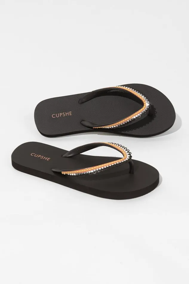 Women Flip Flops Cupshe Primorsko Black Toe Post Flip Flops Black