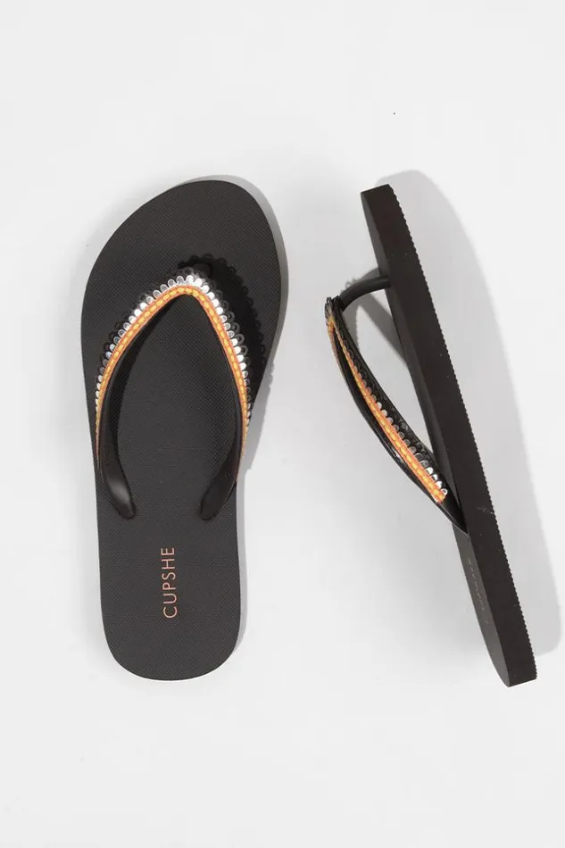 Women Flip Flops Cupshe Primorsko Black Toe Post Flip Flops Black