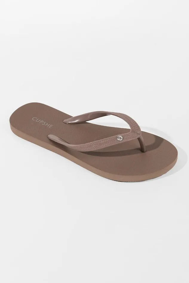 Women Flip Flops Cupshe Sand Bar Rhinestone Golden Flip Flops Brown