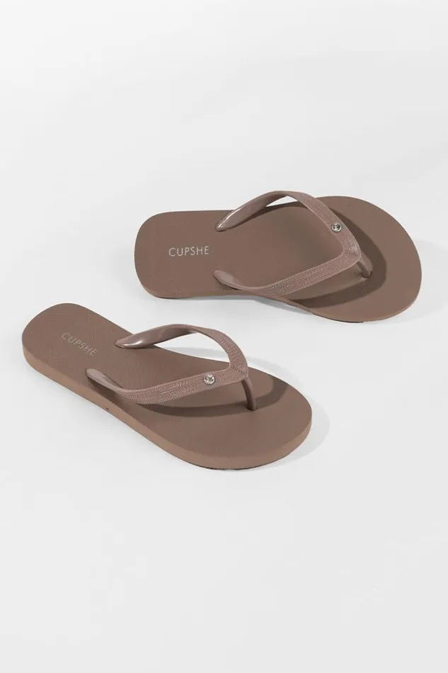 Women Flip Flops Cupshe Sand Bar Rhinestone Golden Flip Flops Brown