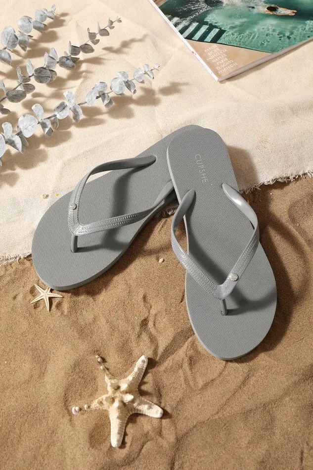Women Flip Flops Cupshe Sand Bar Rhinestone Grey Flip Flops Grey