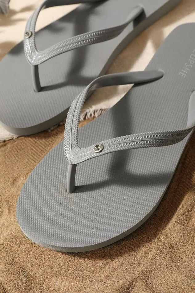 Women Flip Flops Cupshe Sand Bar Rhinestone Grey Flip Flops Grey