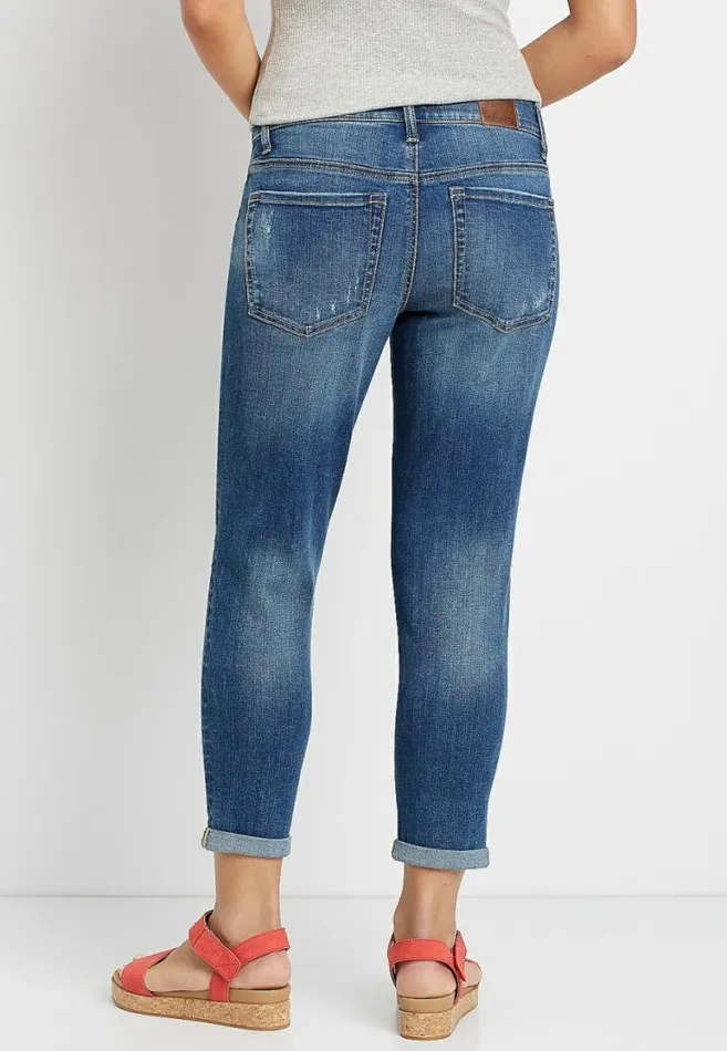 Women Floral Backed Ripped Boyfriend Cropped Jean Maurices Bottoms