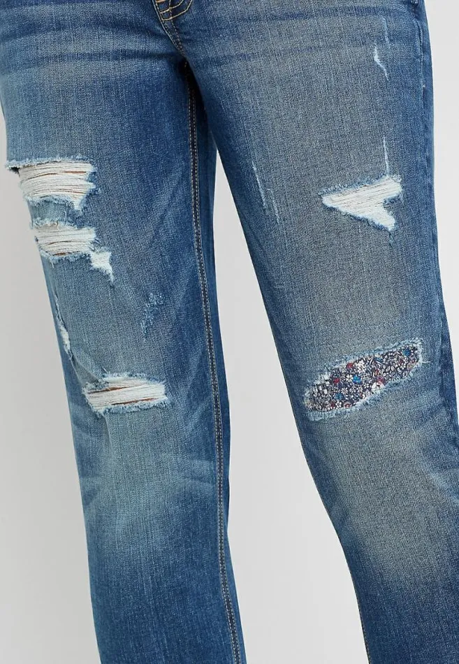 Women Floral Backed Ripped Boyfriend Cropped Jean Maurices Bottoms