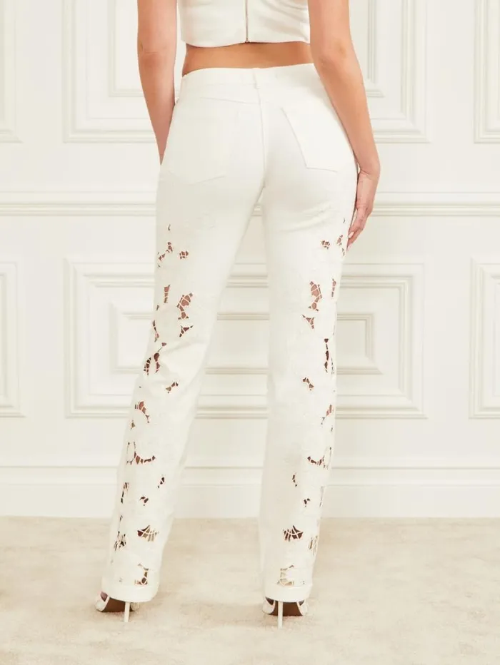 Women Floral Cutout Denim Pant White Marciano Bottoms Women Floral Cutout Denim Pant White Marciano Bottoms