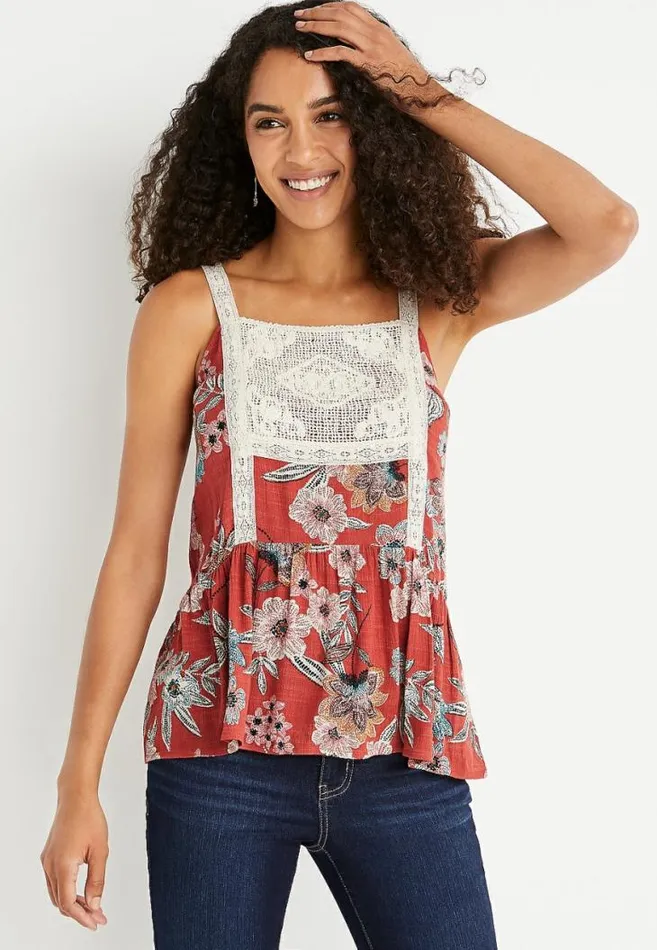 Women Floral Lace Bib Tank Top Maurices Tops