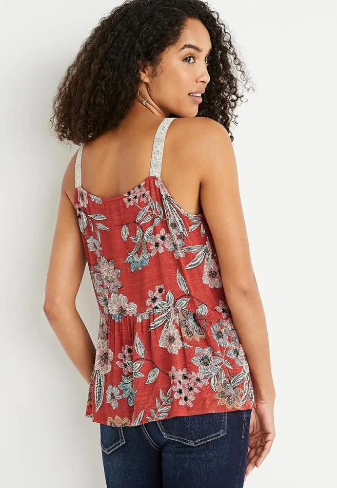 Women Floral Lace Bib Tank Top Maurices Tops