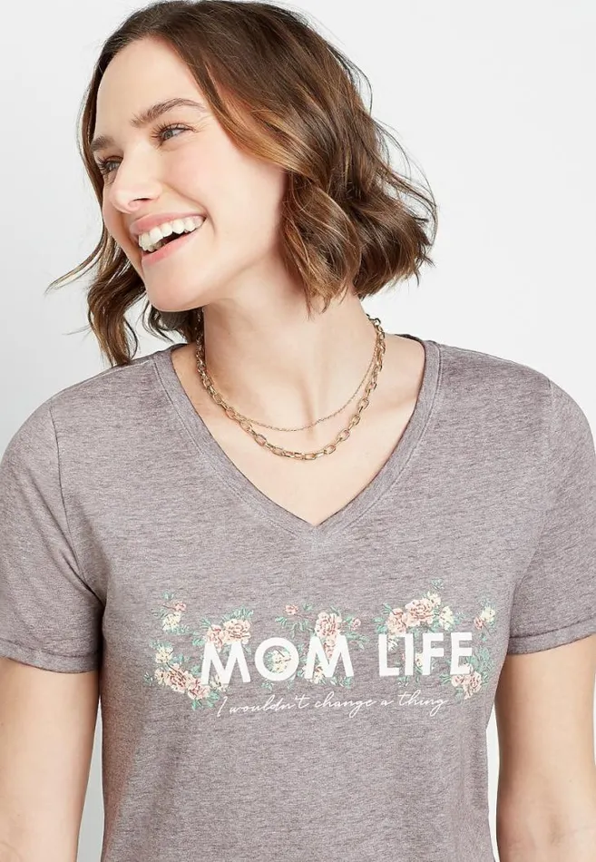 Women Floral Mom Life V Neck Graphic Tee Maurices Tops