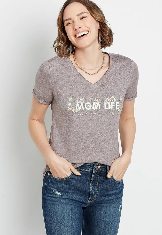 Women Floral Mom Life V Neck Graphic Tee Maurices Tops