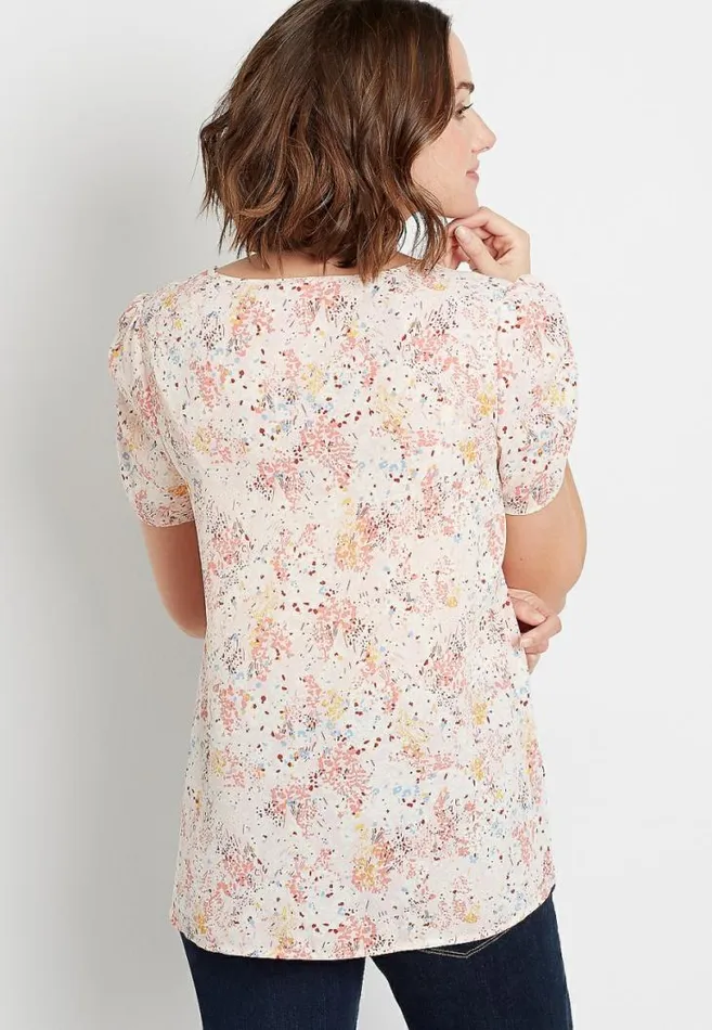 Women Floral Ruche Puff Sleeve Blouse Maurices Tops