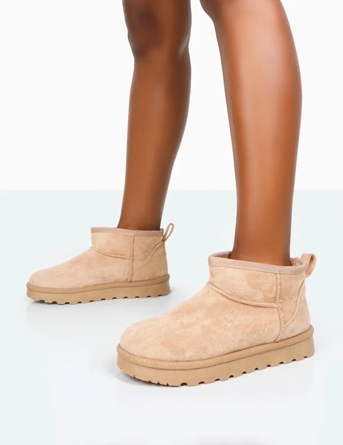 Women Flurry Beige Faux Suede Mini Ankle Boots Neutral Public Desire Gifts